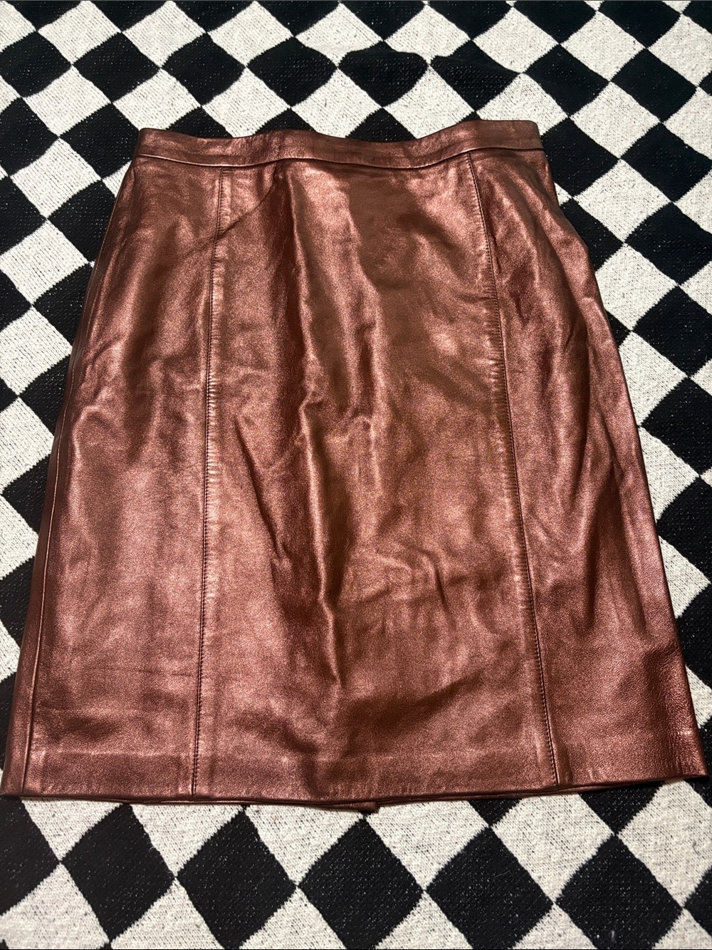Vintage ESCADA Metallic Rose Gold Lambskin Leather Skirt Size EU 38